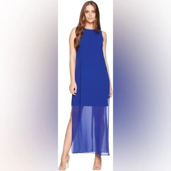 Chaps Georgette-Overlay Jersey Long Women's Dress Cesoir : 14